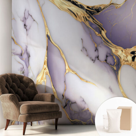 Tapete Vliestapete mit Kleber - trendige Wanddeko - elegant Fototapete für Wohnzimmer - Schlafzimmer Abstrakter Marmor 250x250 cm