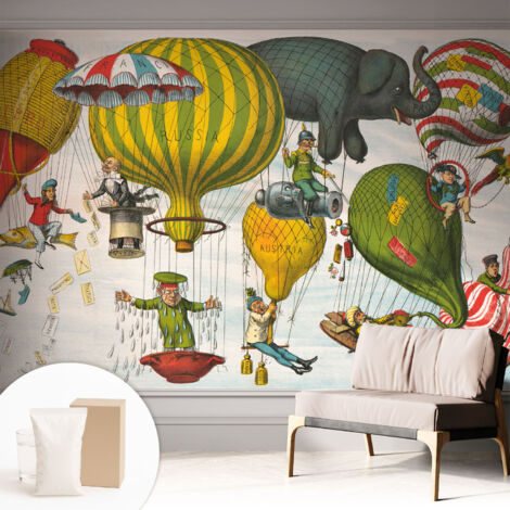 Tapete Vliestapete mit Kleber - trendige Wanddeko - elegant Fototapete für Wohnzimmer - Schlafzimmer Ballonfahrt 312x219 cm