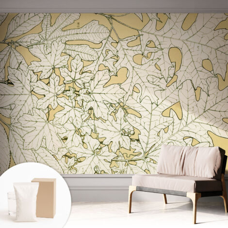 Tapete Vliestapete mit Kleber - trendige Wanddeko - elegant Fototapete für Wohnzimmer - Schlafzimmer Baumblätter 312x219 cm