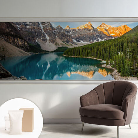 Tapete Vliestapete mit Kleber - trendige Wanddeko - elegant Fototapete für Wohnzimmer - Schlafzimmer Bergspiegelung 250x104 cm