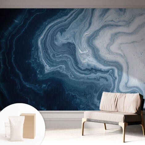 Tapete Vliestapete mit Kleber - trendige Wanddeko - elegant Fototapete für Wohnzimmer - Schlafzimmer Blaue Wellen 312x219 cm