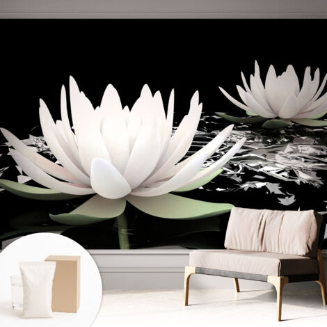 Tapete Vliestapete mit Kleber - trendige Wanddeko - elegant Fototapete für Wohnzimmer - Schlafzimmer Blumen im Wasser 312x219 cm