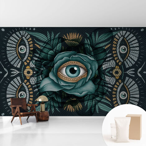 Tapete Vliestapete mit Kleber - trendige Wanddeko - elegant Fototapete für Wohnzimmer - Schlafzimmer Blumenauge 416x254 cm