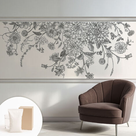 Tapete Vliestapete mit Kleber - trendige Wanddeko - elegant Fototapete für Wohnzimmer - Schlafzimmer Blumenmuster 250x104 cm