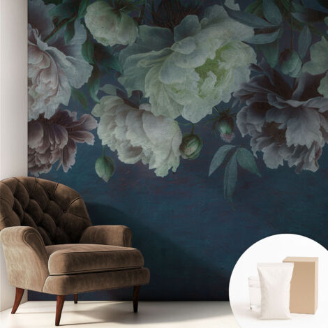 Tapete Vliestapete mit Kleber - trendige Wanddeko - elegant Fototapete für Wohnzimmer - Schlafzimmer Blumige Eleganz 250x250 cm