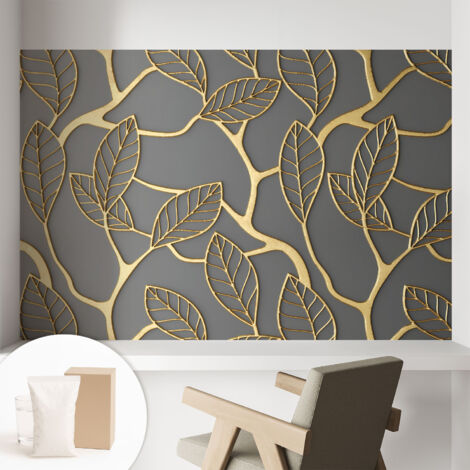 Tapete Vliestapete mit Kleber - trendige Wanddeko - elegant Fototapete für Wohnzimmer - Schlafzimmer Elegante Blätter 104x70 cm