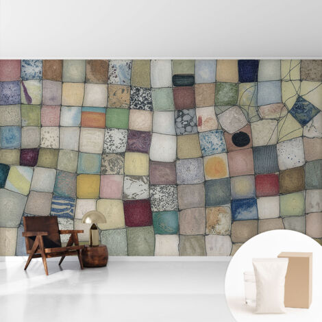 Tapete Vliestapete mit Kleber - trendige Wanddeko - elegant Fototapete für Wohnzimmer - Schlafzimmer Farbenfrohes Mosaik 416x254 cm