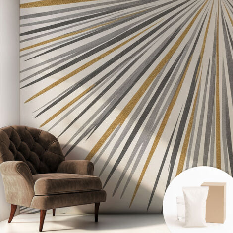 Tapete Vliestapete mit Kleber - trendige Wanddeko - elegant Fototapete für Wohnzimmer - Schlafzimmer Geometrische Fächer 250x250 cm