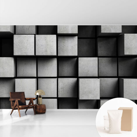 Tapete Vliestapete mit Kleber - trendige Wanddeko - elegant Fototapete für Wohnzimmer - Schlafzimmer Geometrische Würfel 416x254 cm