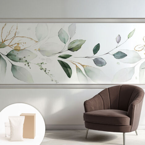 Tapete Vliestapete mit Kleber - trendige Wanddeko - elegant Fototapete für Wohnzimmer - Schlafzimmer Grüne Blätter 250x104 cm