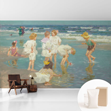 Tapete Vliestapete mit Kleber - trendige Wanddeko - elegant Fototapete für Wohnzimmer - Schlafzimmer Kindheit am Strand 416x254 cm