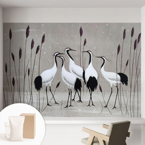 Tapete Vliestapete mit Kleber - trendige Wanddeko - elegant Fototapete für Wohnzimmer - Schlafzimmer Kranichschwarm 152x104 cm
