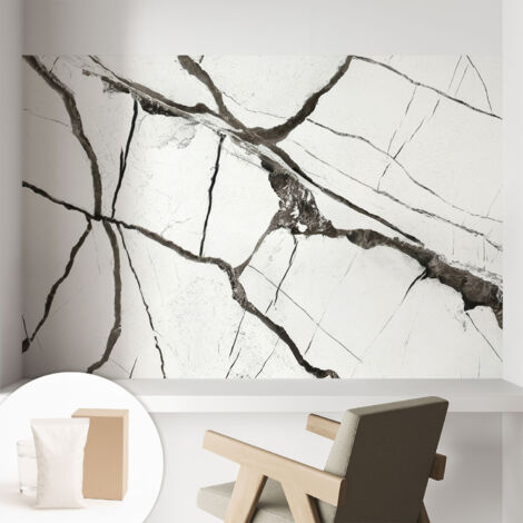 Tapete Vliestapete mit Kleber - trendige Wanddeko - elegant Fototapete für Wohnzimmer - Schlafzimmer Marmorierte Risse 104x70 cm