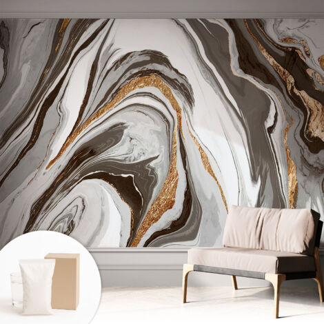 Tapete Vliestapete mit Kleber - trendige Wanddeko - elegant Fototapete für Wohnzimmer - Schlafzimmer Marmorierte Wirbel 312x219 cm