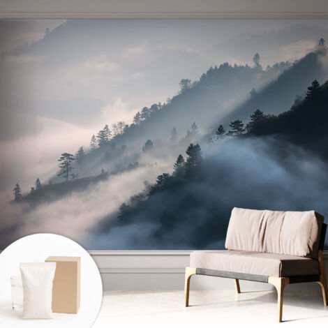 Tapete Vliestapete mit Kleber - trendige Wanddeko - elegant Fototapete für Wohnzimmer - Schlafzimmer Nebelige Landschaft 312x219 cm