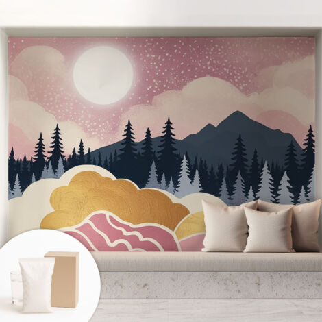 Tapete Vliestapete mit Kleber - trendige Wanddeko - elegant Fototapete für Wohnzimmer - Schlafzimmer Rosa Sonnenuntergang 208x146 cm