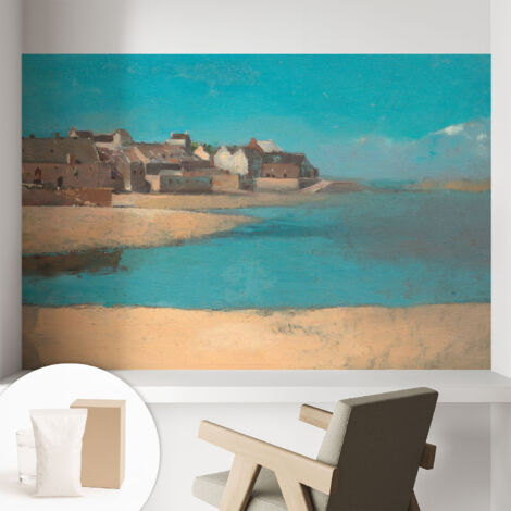 Tapete Vliestapete mit Kleber - trendige Wanddeko - elegant Fototapete für Wohnzimmer - Schlafzimmer Ruhiges Dorf 104x70 cm
