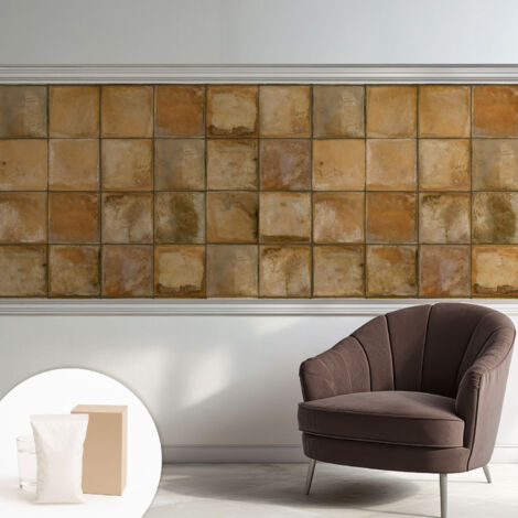 Tapete Vliestapete mit Kleber - trendige Wanddeko - elegant Fototapete für Wohnzimmer - Schlafzimmer Rustikales Mosaik 250x104 cm