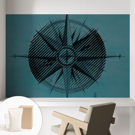 Tapete Vliestapete mit Kleber - trendige Wanddeko - elegant Fototapete für Wohnzimmer - Schlafzimmer Seekompass 104x70 cm