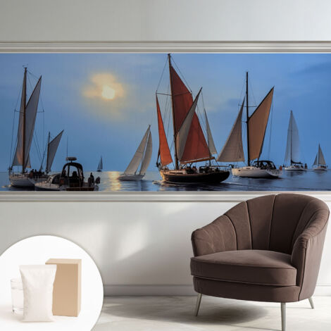Tapete Vliestapete mit Kleber - trendige Wanddeko - elegant Fototapete für Wohnzimmer - Schlafzimmer Segelabenteuer 250x104 cm