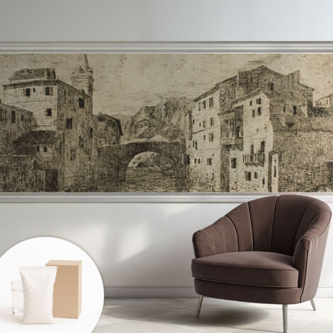 Tapete Vliestapete mit Kleber - trendige Wanddeko - elegant Fototapete für Wohnzimmer - Schlafzimmer Stadtpanorama 250x104 cm