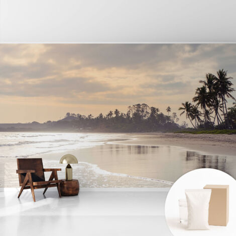 Tapete Vliestapete mit Kleber - trendige Wanddeko - elegant Fototapete für Wohnzimmer - Schlafzimmer Strandmorgen 416x254 cm