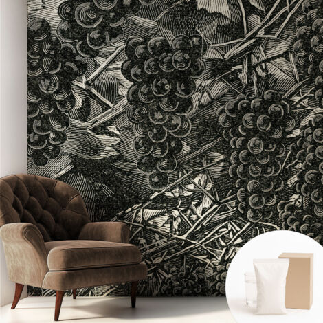 Tapete Vliestapete mit Kleber - trendige Wanddeko - elegant Fototapete für Wohnzimmer - Schlafzimmer Traubenmuster 250x250 cm