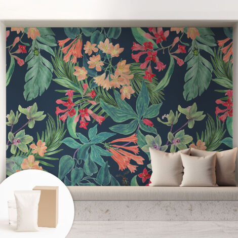 Tapete Vliestapete mit Kleber - trendige Wanddeko - elegant Fototapete für Wohnzimmer - Schlafzimmer Tropische Blumen 208x146 cm