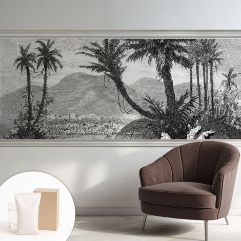 Tapete Vliestapete mit Kleber - trendige Wanddeko - elegant Fototapete für Wohnzimmer - Schlafzimmer Tropische Oase 250x104 cm