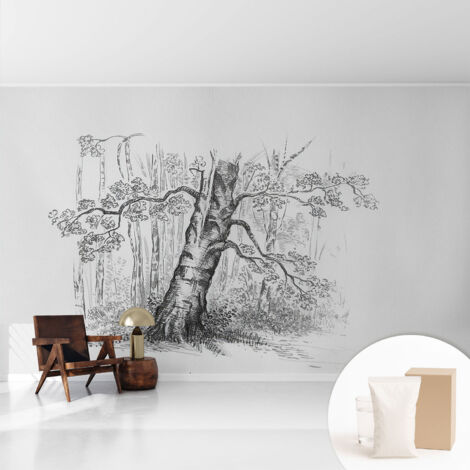 Tapete Vliestapete mit Kleber - trendige Wanddeko - elegant Fototapete für Wohnzimmer - Schlafzimmer Waldbaum 416x254 cm