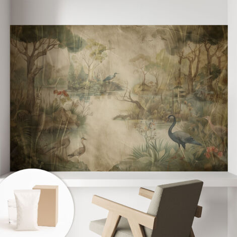 Tapete Vliestapete mit Kleber - trendige Wanddeko - elegant Fototapete für Wohnzimmer - Schlafzimmer Waldszene 104x70 cm