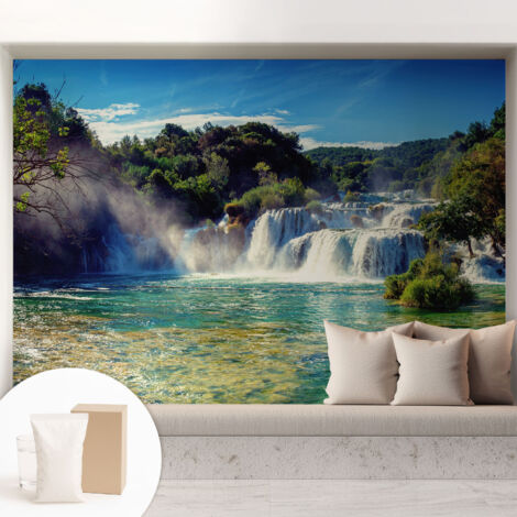 Tapete Vliestapete mit Kleber - trendige Wanddeko - elegant Fototapete für Wohnzimmer - Schlafzimmer Wasserfall-Landschaft 208x146 cm