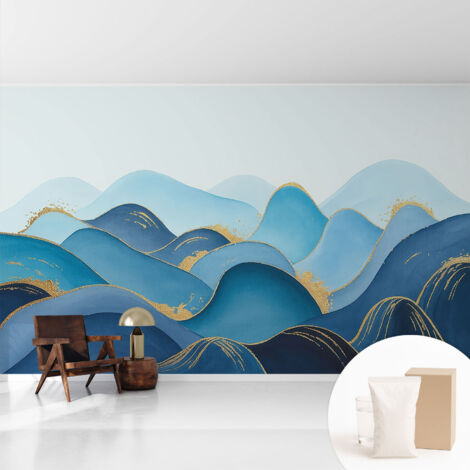 Tapete Vliestapete mit Kleber - trendige Wanddeko - elegant Fototapete für Wohnzimmer - Schlafzimmer Wellenförmige Landschaft 416x254 cm