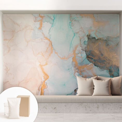 Tapete Vliestapete mit Kleber - Wanddekoration - Wandfolie - 3D Tapete Wand - Wohnungsdeko Aquarellwellen 208x146 cm