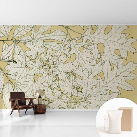 Tapete Vliestapete mit Kleber - Wanddekoration - Wandfolie - 3D Tapete Wand - Wohnungsdeko Baumblätter 416x254 cm