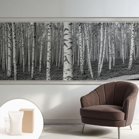 Tapete Vliestapete mit Kleber - Wanddekoration - Wandfolie - 3D Tapete Wand - Wohnungsdeko Birkenwald 250x104 cm