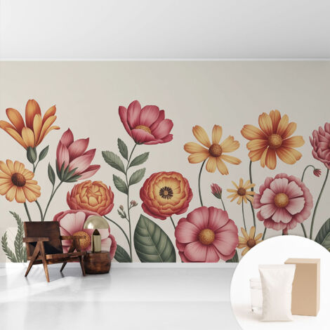 Tapete Vliestapete mit Kleber - Wanddekoration - Wandfolie - 3D Tapete Wand - Wohnungsdeko Blumenkomposition 416x254 cm