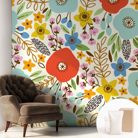 Tapete Vliestapete mit Kleber - Wanddekoration - Wandfolie - 3D Tapete Wand - Wohnungsdeko Blumenmuster 250x250 cm