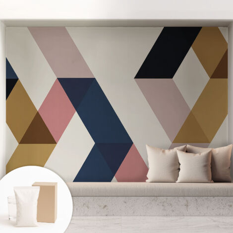 Tapete Vliestapete mit Kleber - Wanddekoration - Wandfolie - 3D Tapete Wand - Wohnungsdeko Bunte Rauten 208x146 cm