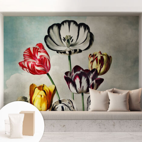 Tapete Vliestapete mit Kleber - Wanddekoration - Wandfolie - 3D Tapete Wand - Wohnungsdeko Bunte Tulpen 208x146 cm