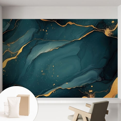 Tapete Vliestapete mit Kleber - Wanddekoration - Wandfolie - 3D Tapete Wand - Wohnungsdeko Dunkelblaue Abstraktion 152x104 cm