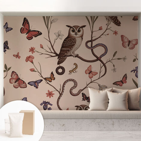 Tapete Vliestapete mit Kleber - Wanddekoration - Wandfolie - 3D Tapete Wand - Wohnungsdeko Eule in der Natur 208x146 cm