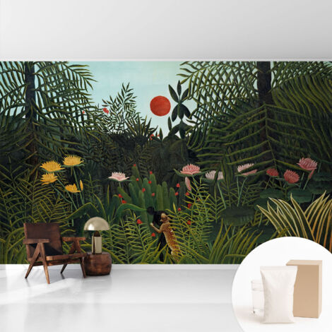 Tapete Vliestapete mit Kleber - Wanddekoration - Wandfolie - 3D Tapete Wand - Wohnungsdeko Exotische Landschaft 416x254 cm