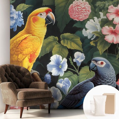 Tapete Vliestapete mit Kleber - Wanddekoration - Wandfolie - 3D Tapete Wand - Wohnungsdeko Exotische Vögel 250x250 cm