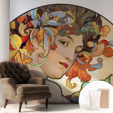 Tapete Vliestapete mit Kleber - Wanddekoration - Wandfolie - 3D Tapete Wand - Wohnungsdeko Farbenfroher Jugendstil 250x250 cm