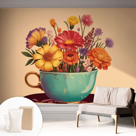 Tapete Vliestapete mit Kleber - Wanddekoration - Wandfolie - 3D Tapete Wand - Wohnungsdeko Farbenfroher Strauß 312x219 cm