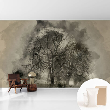 Tapete Vliestapete mit Kleber - Wanddekoration - Wandfolie - 3D Tapete Wand - Wohnungsdeko Geheimnisvolle Bäume 416x254 cm