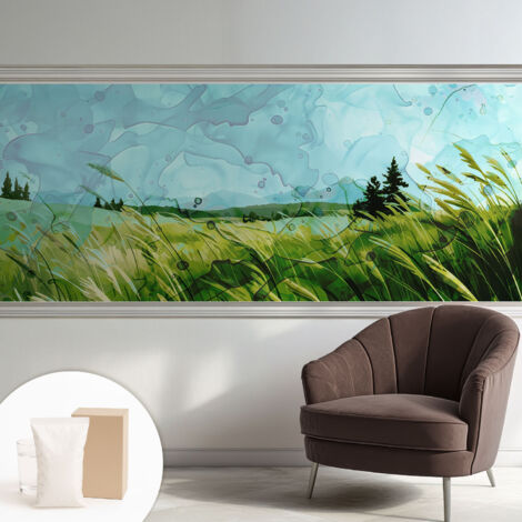 Tapete Vliestapete mit Kleber - Wanddekoration - Wandfolie - 3D Tapete Wand - Wohnungsdeko Grüne Landschaften 250x104 cm
