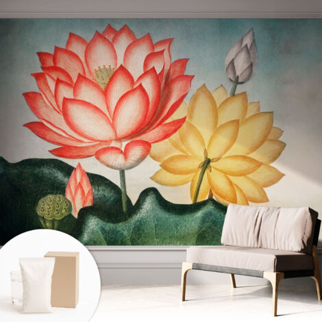 Tapete Vliestapete mit Kleber - Wanddekoration - Wandfolie - 3D Tapete Wand - Wohnungsdeko Lotusblumen 312x219 cm