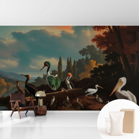 Tapete Vliestapete mit Kleber - Wanddekoration - Wandfolie - 3D Tapete Wand - Wohnungsdeko Malerische Vögel 416x254 cm